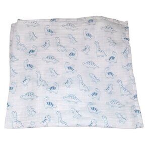 H&M Blue Dinosaur Baby White Muslin Security Blanket Lovey 25" X 23"